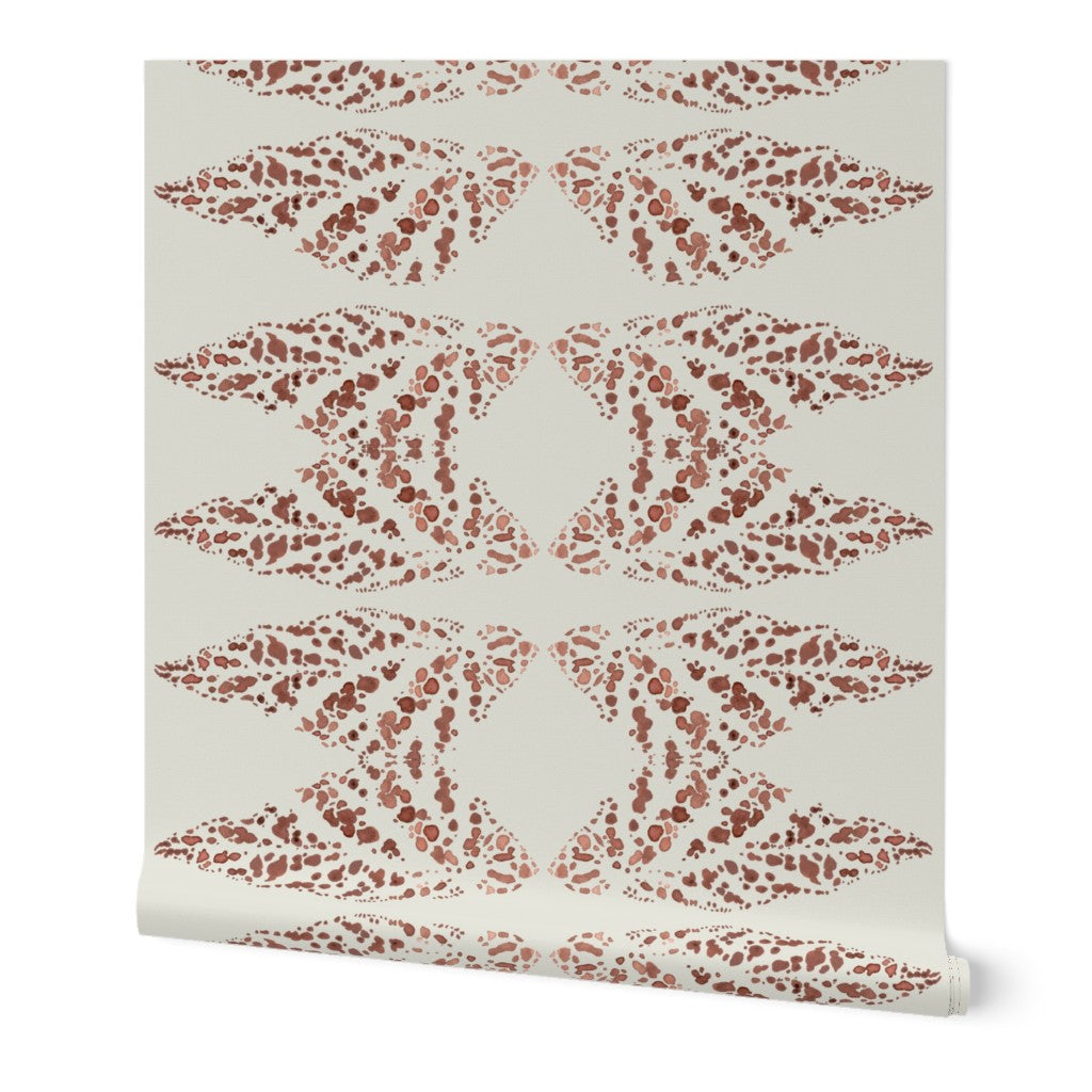 Calming Monochromatic Brushstrokes with Begonia Leaf Dots Red and Off-White Wallpaper