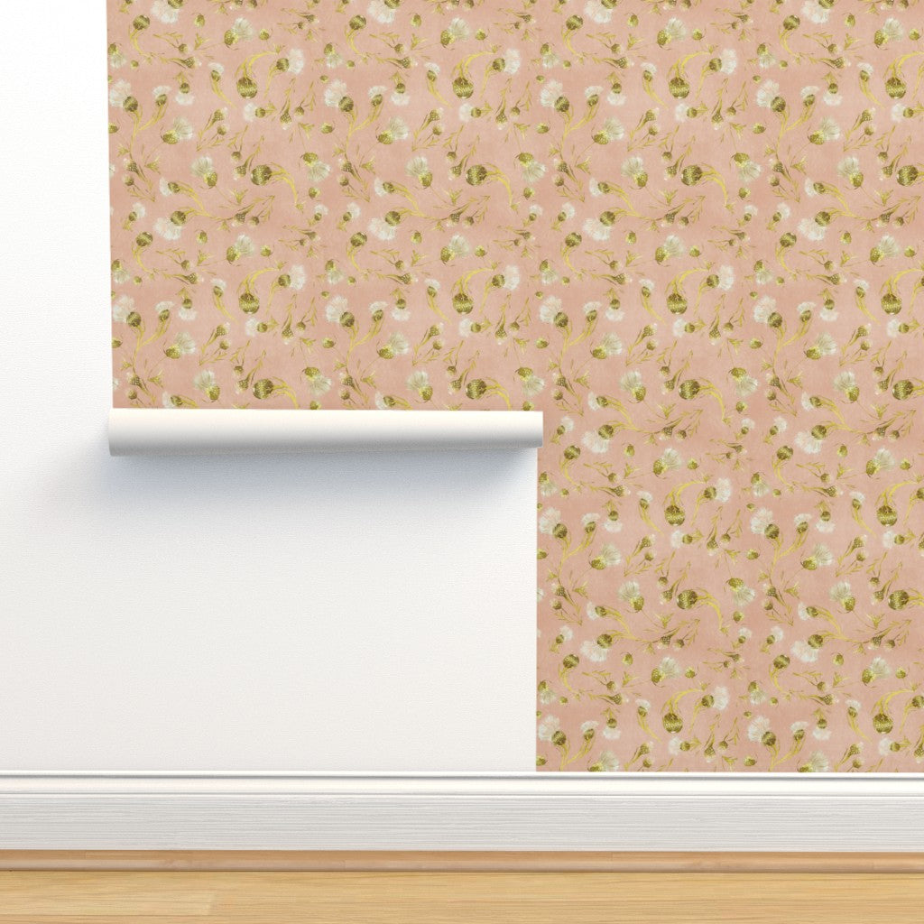 Antique Thistle Wallpaper - Blush Medium Scale