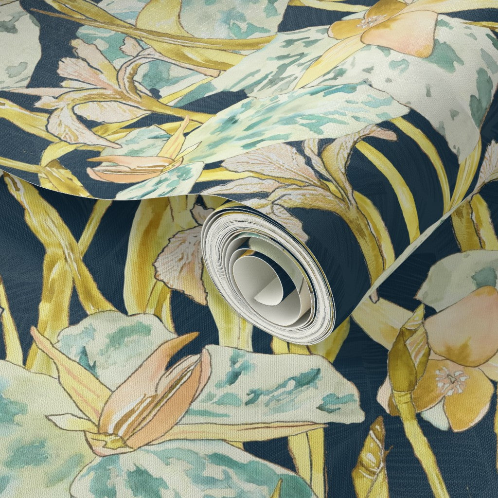 Botanical Heritage Wallpaper - Navy Medium Scale