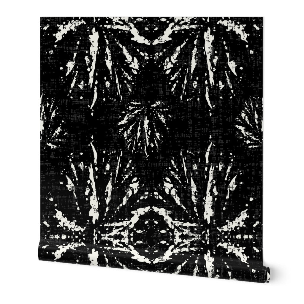 Modern Boho Begonia Leaf Black and Cream Wallpaper