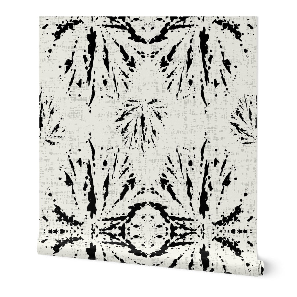 Modern Boho Begonia Leaf Black and Off-White Wallpaper