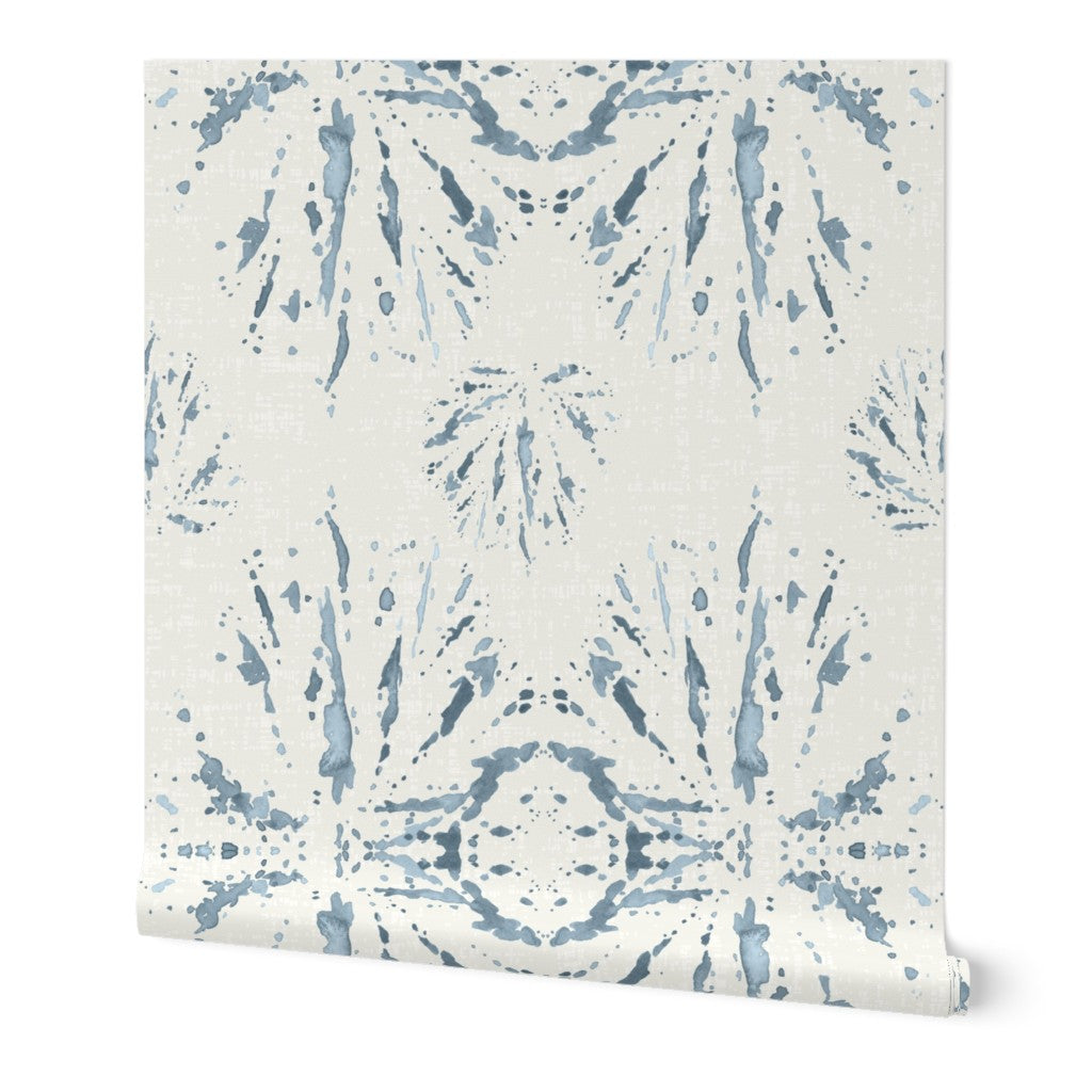 Modern Boho Begonia Leaf Indigo Blue Off-White Wallpaper