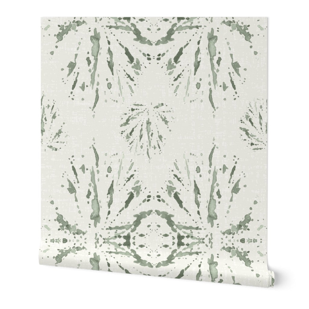 Modern Boho Begonia Leaf Sage Green and Off-White Wallpaper