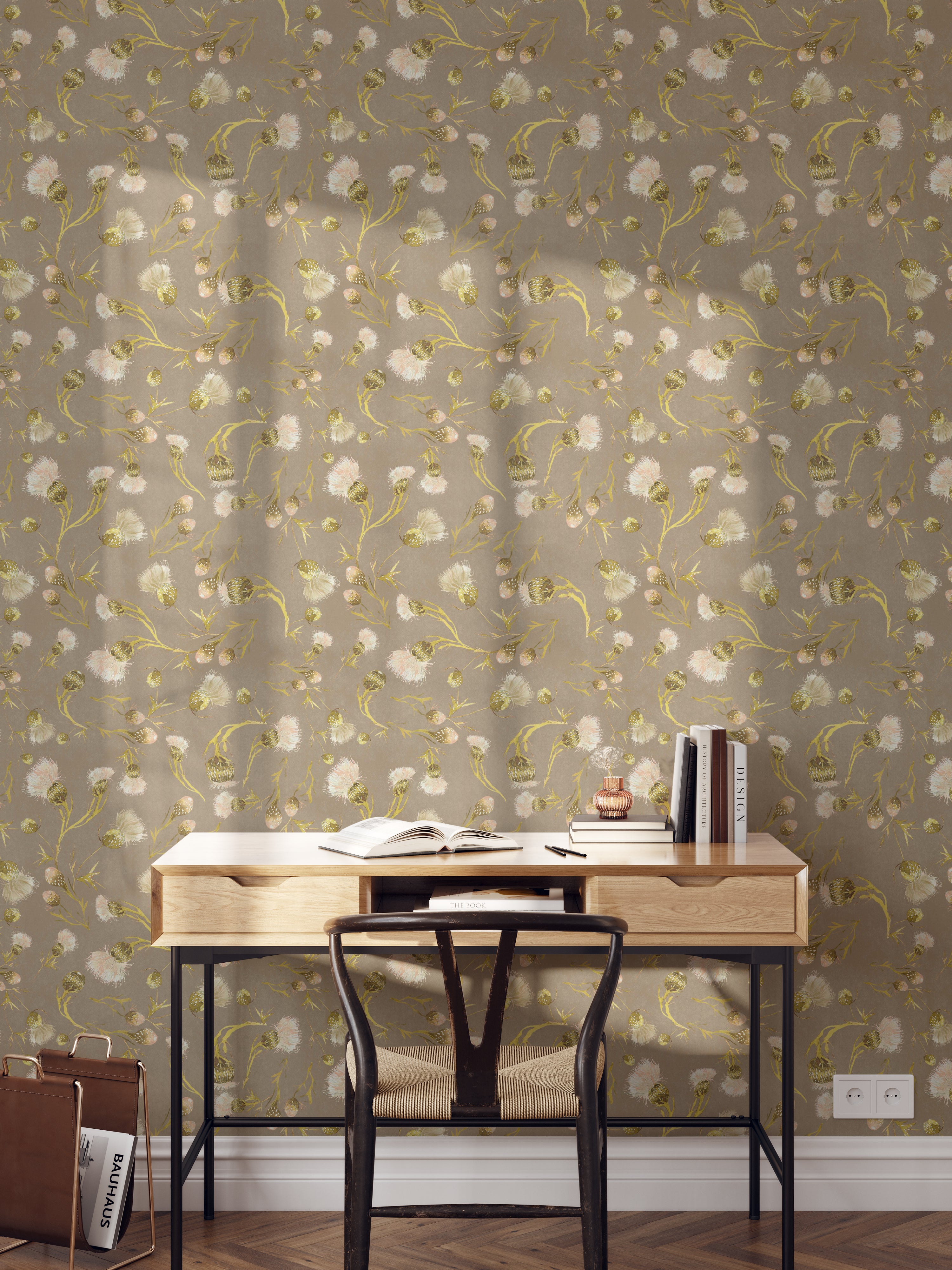 Antique Thistle Wallpaper - Neutral Medium Scale